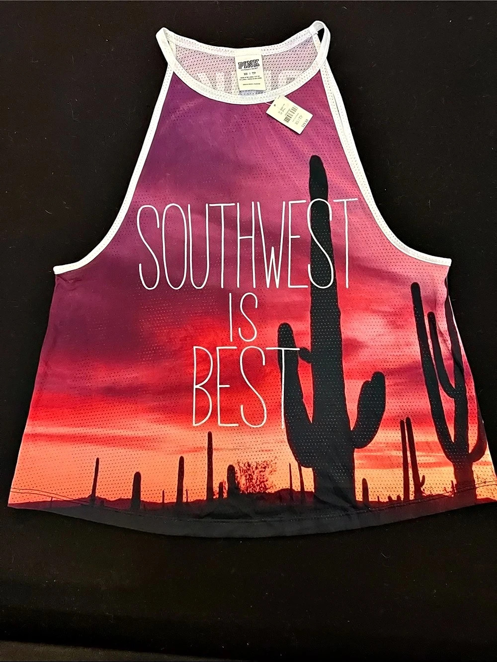 Cactus Sunset Tank Top in Pink & Black Like New